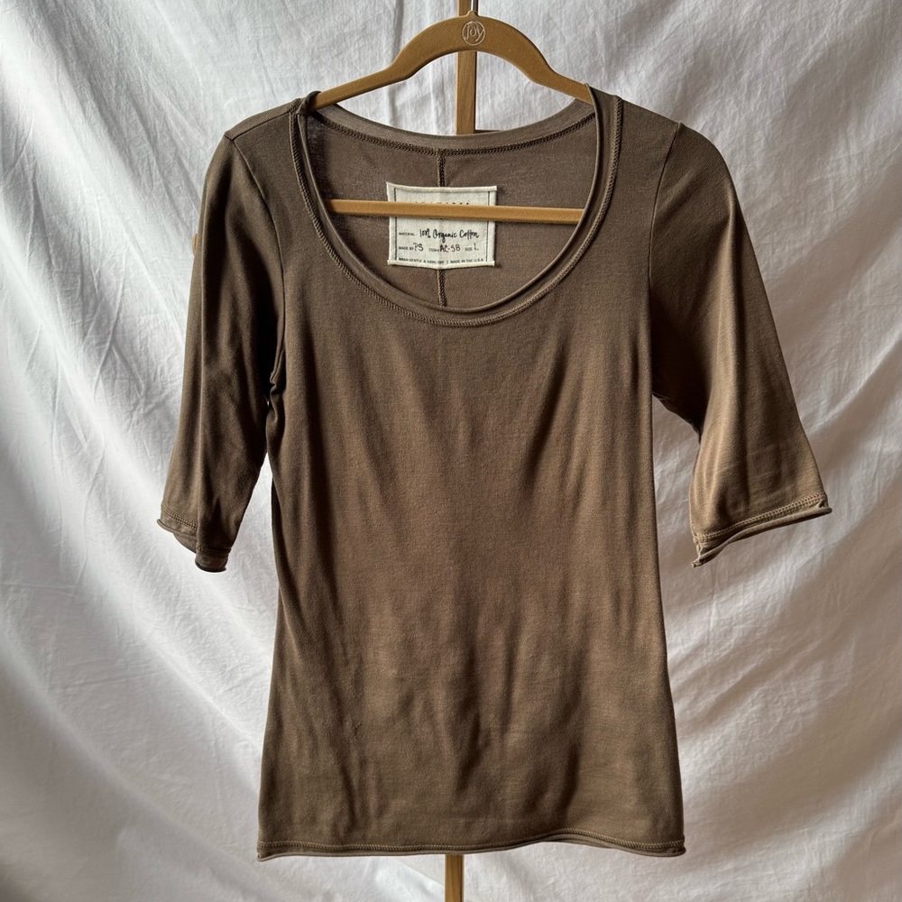 Alabama Chanin elbow length tee brown latte L Large EUC pre-loved